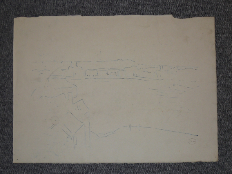Traced outline drawing. Dieppe harbour