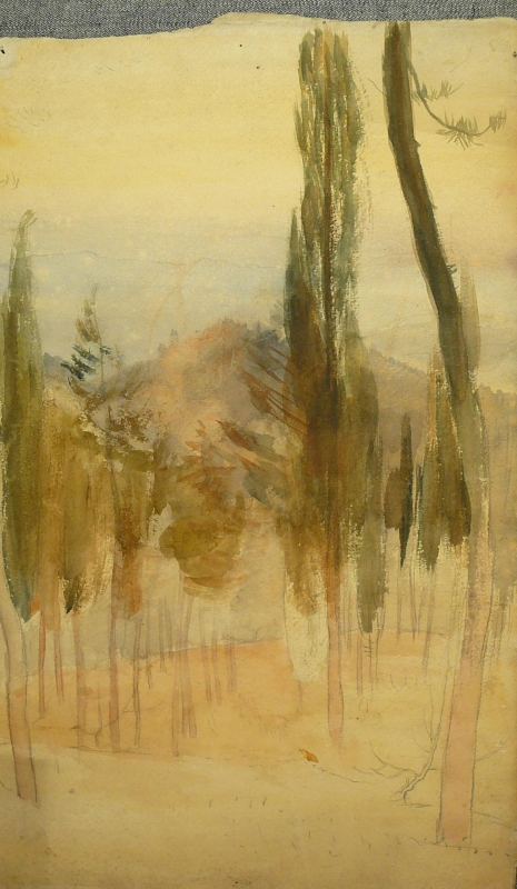 Recto: Treed landscape. Verso: Mountain sunset